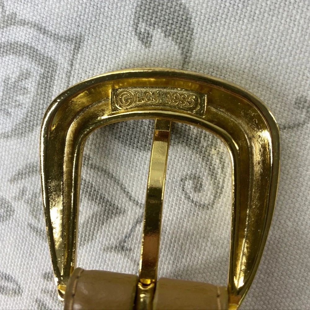 LIZ CLAIBORNE Vintage Leather Belt Taupe Gold Brass Buckle‎  Preppy Prep